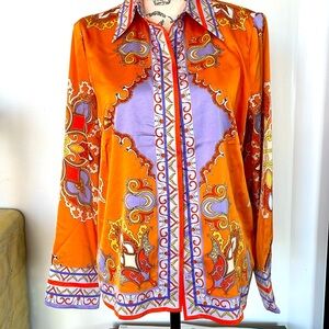 Rachael, Zoe size small orange paisley shirt